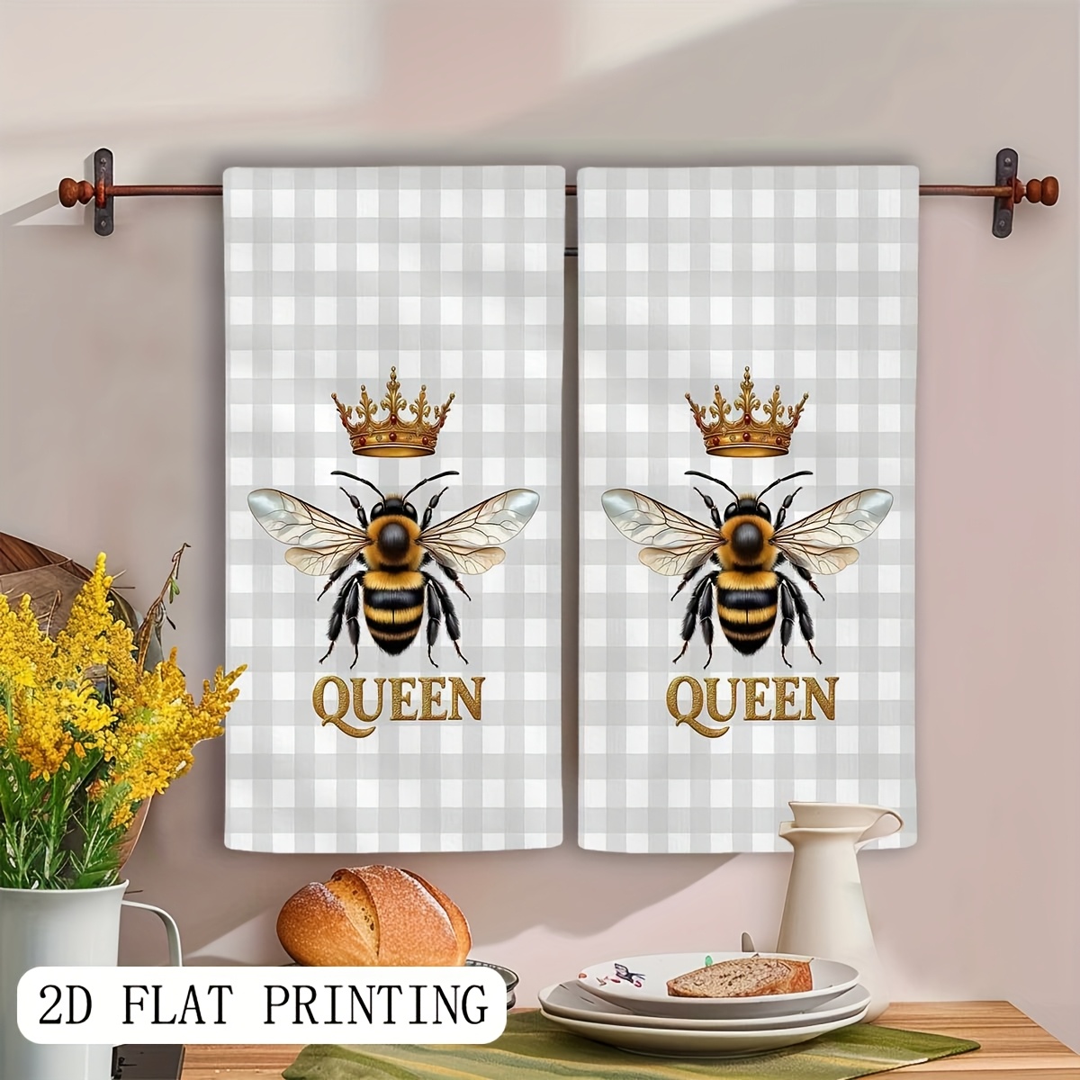 2Pcs, Plaid Queen Bee Garden K - Home Cooking Queen review and price
